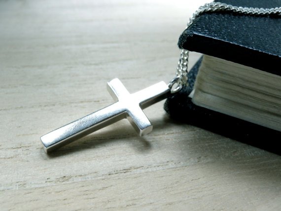 Slim silver cross necklace women jewelry Simple cross pendant religious gift for her