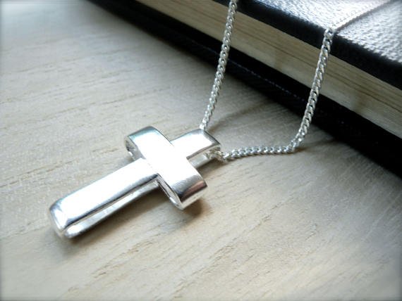 Unisex sterling silver cross necklace Blessing faith jewelry - simple handmade christian jewelry