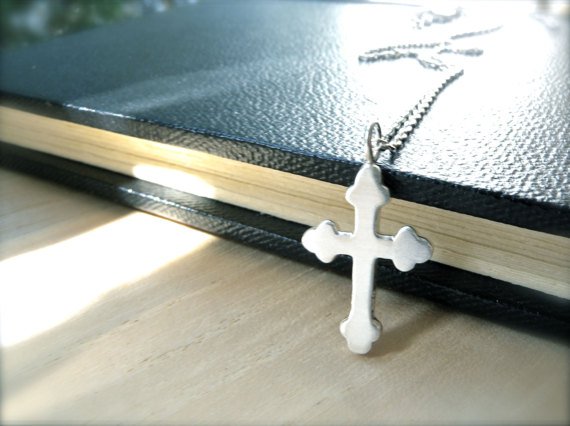 Her silver cross necklace handmade women jewelry - Gethsemane faith necklace gift idea - Small