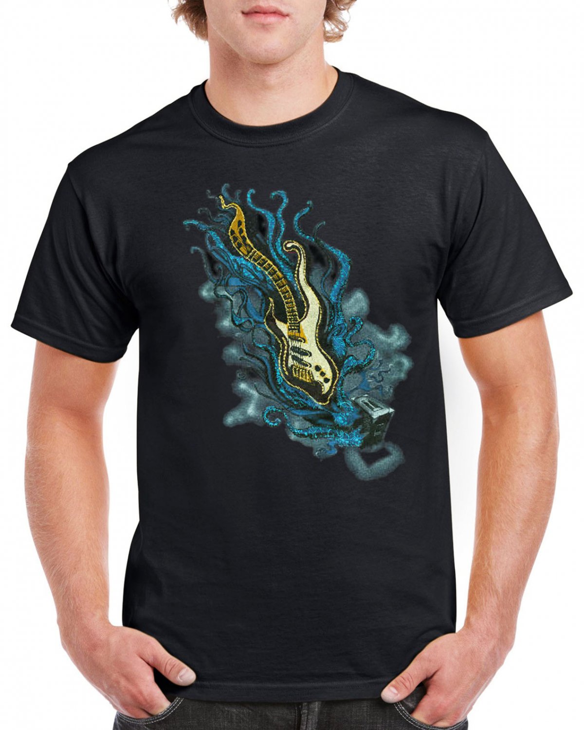 Hard Rock Blue Guitar Sound T-shirt Heavy Metal Cool Tshirt Festival Top Tee