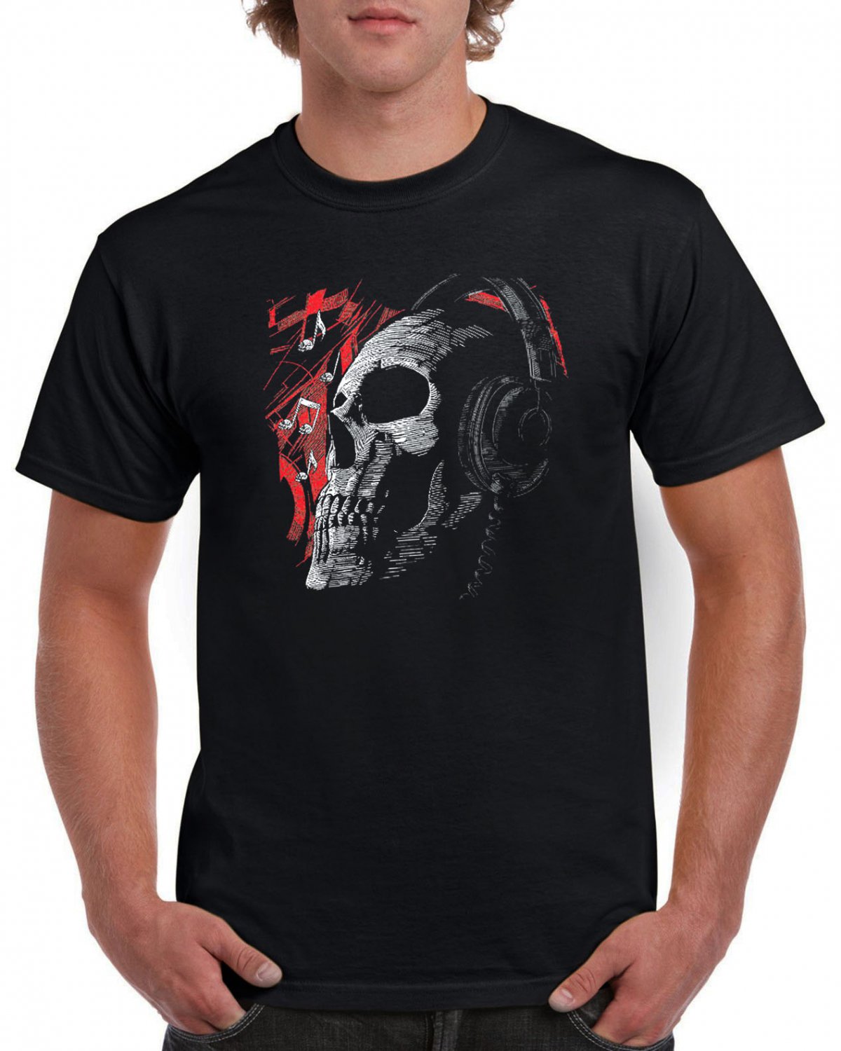 Hard Rock Heavy Metal Tshirt Skull Skeleton Headphones T-shirt Cool Music Festival