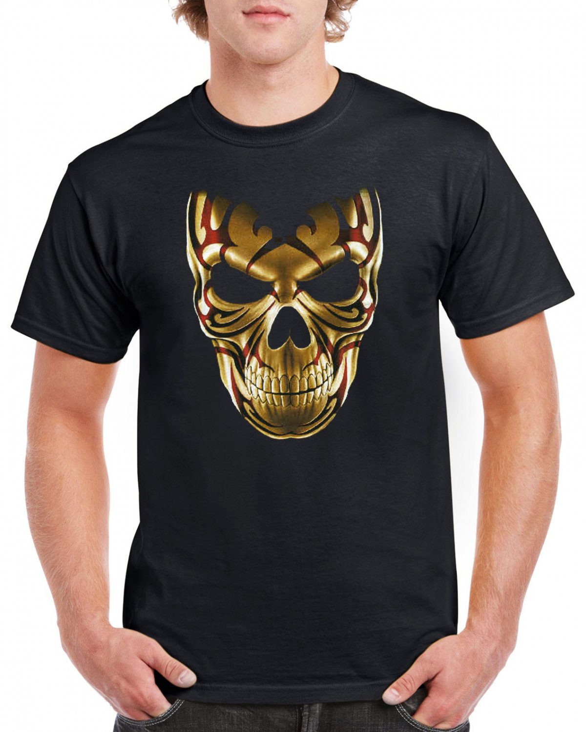 Heavy Metal Gold Skull Skeleton T-shirt Cool Tshirt Music Festival Top Tee