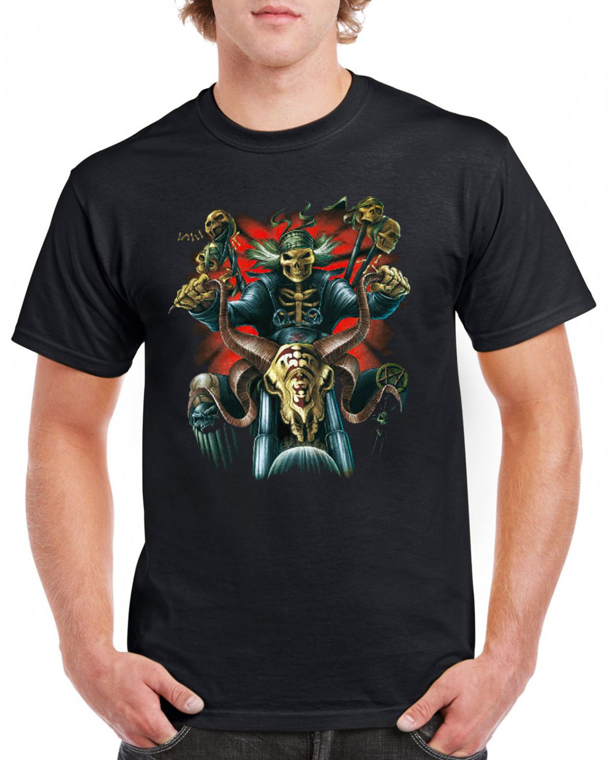 Heavy Metal Skull Skeleton T-shirt Motorcycle Rider Devil Cool Tshirt Music Festival Top Tee