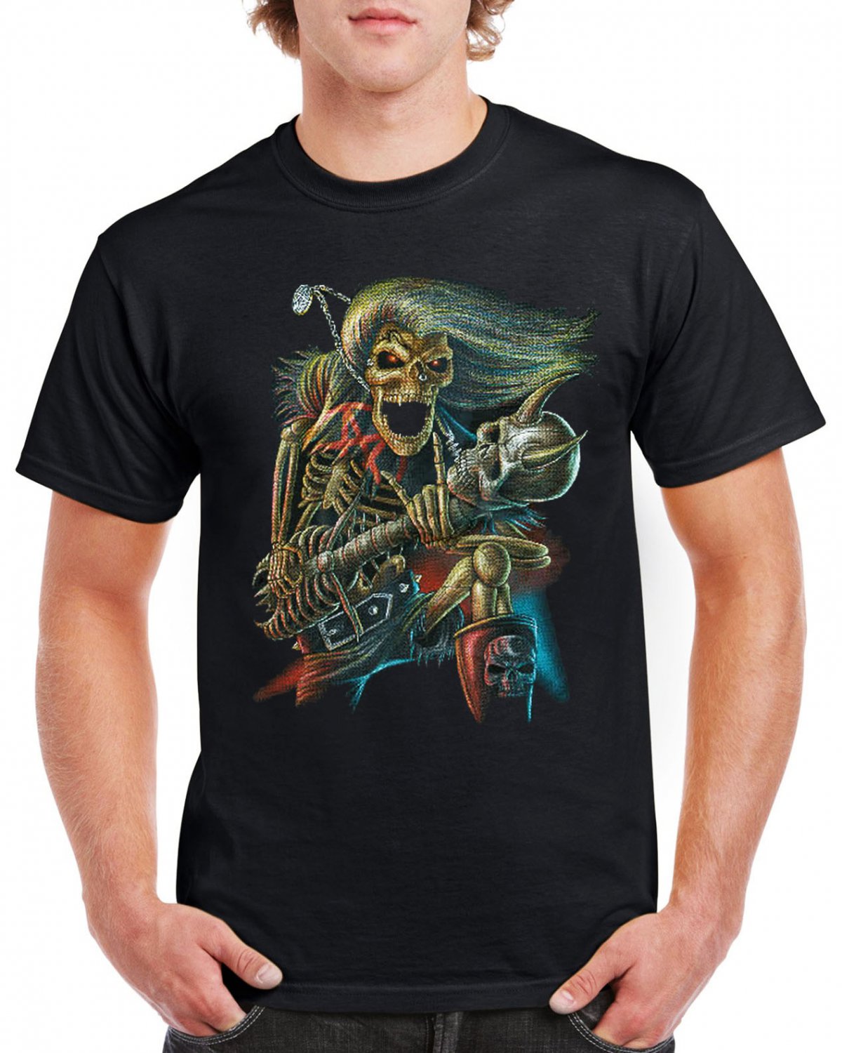 Heavy Metal Skull Skeleton Beast T-shirt Devil Guitar Cool Tshirt Music Festival Top Tee