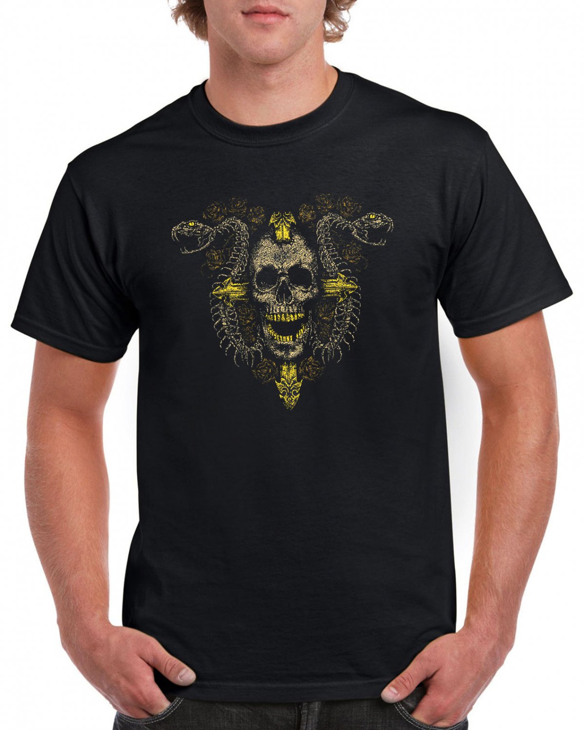 Heavy Metal Skull Skeleton T-shirt Snakes Cool Tshirt Music Festival Top Tee