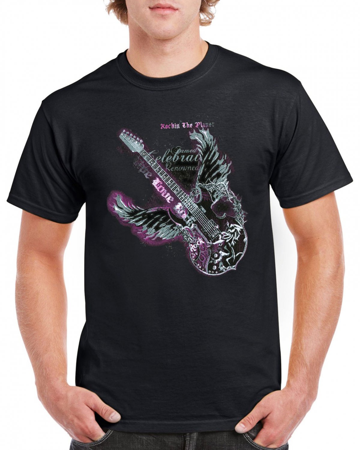 Purple Guitar T-shirt Rock Heavy Metal Cool Tshirt Festival Top Tee