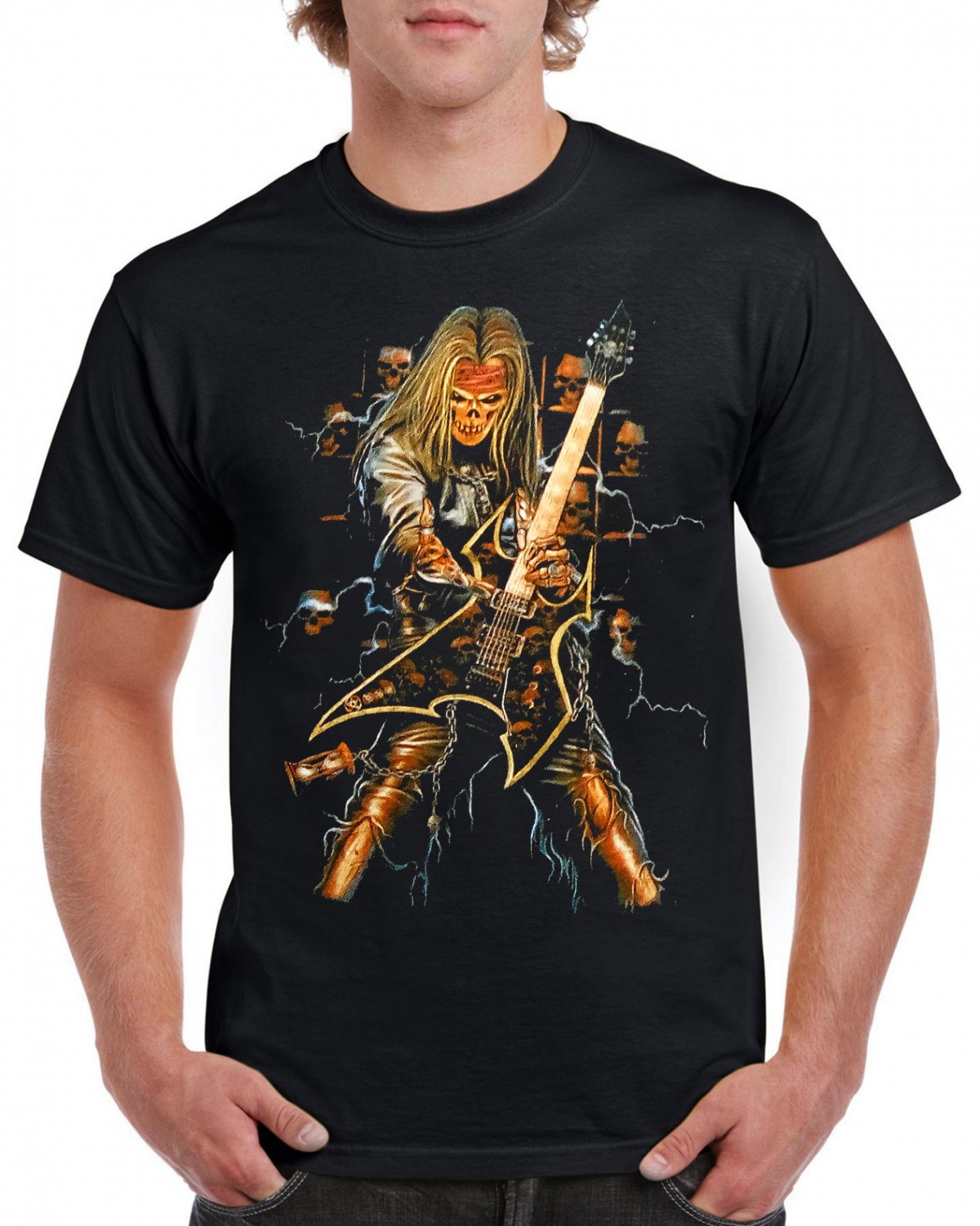 Skeleton Mummy Guitar T-shirt Heavy Metal Rock Tshirt Cool Festival Top Tee