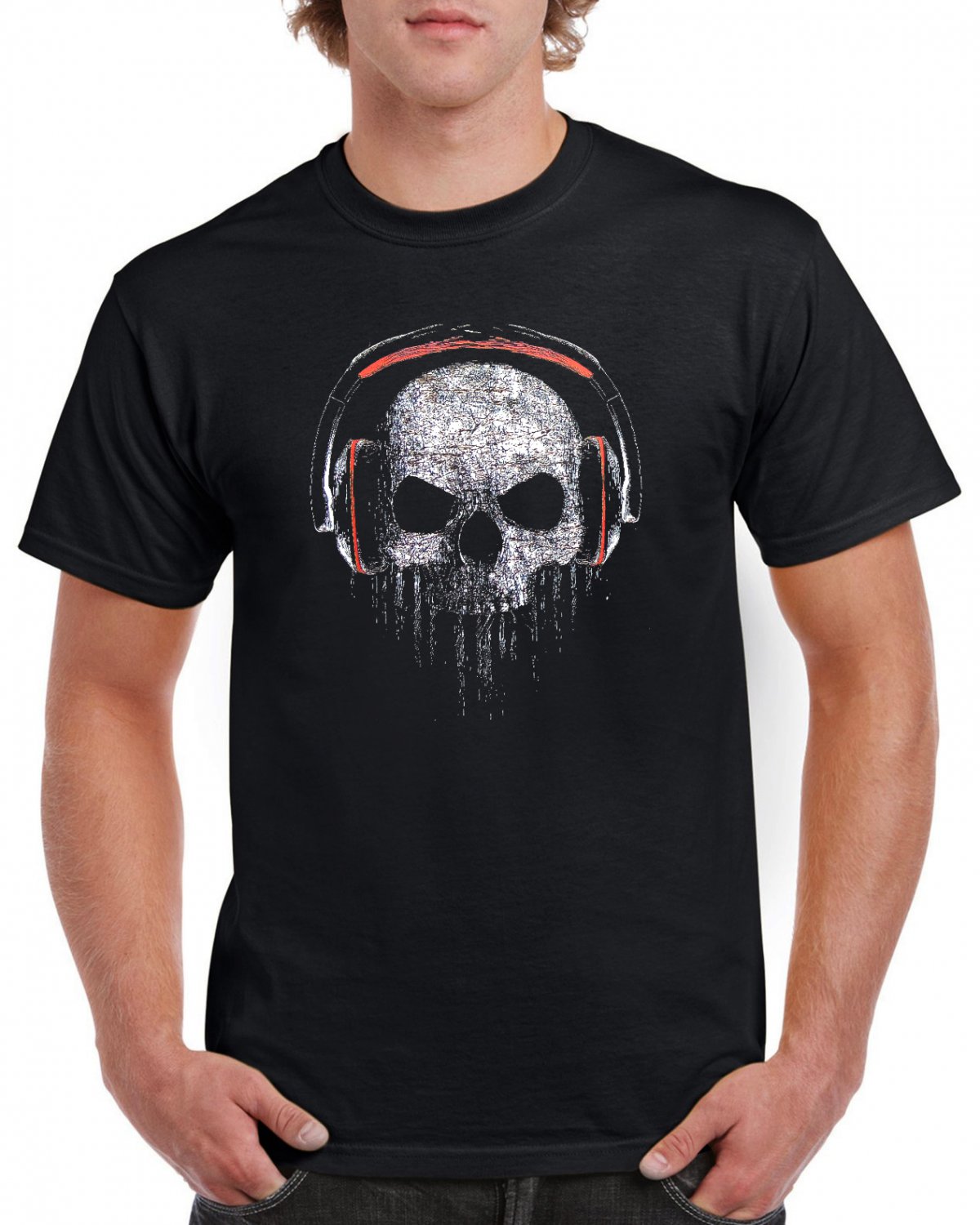 Skull Dj Headphones T-shirt Heavy Metal Rock Tshirt Cool Festival Top Tee