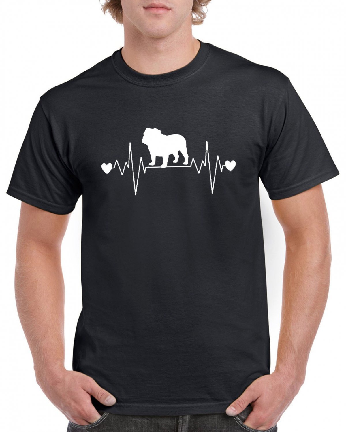 Bulldog Dog Heart Pulse Rate T-shirt Dog Lovers Tshirt Cool Unisex Top Tee