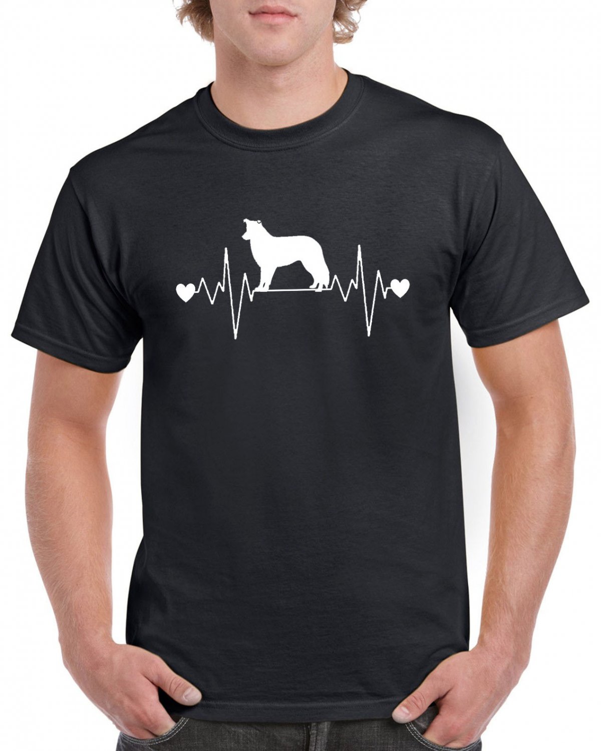Collie Dog Heart Pulse Rate T-shirt Dog Lovers Lassie Tshirt Cool Unisex Top Tee