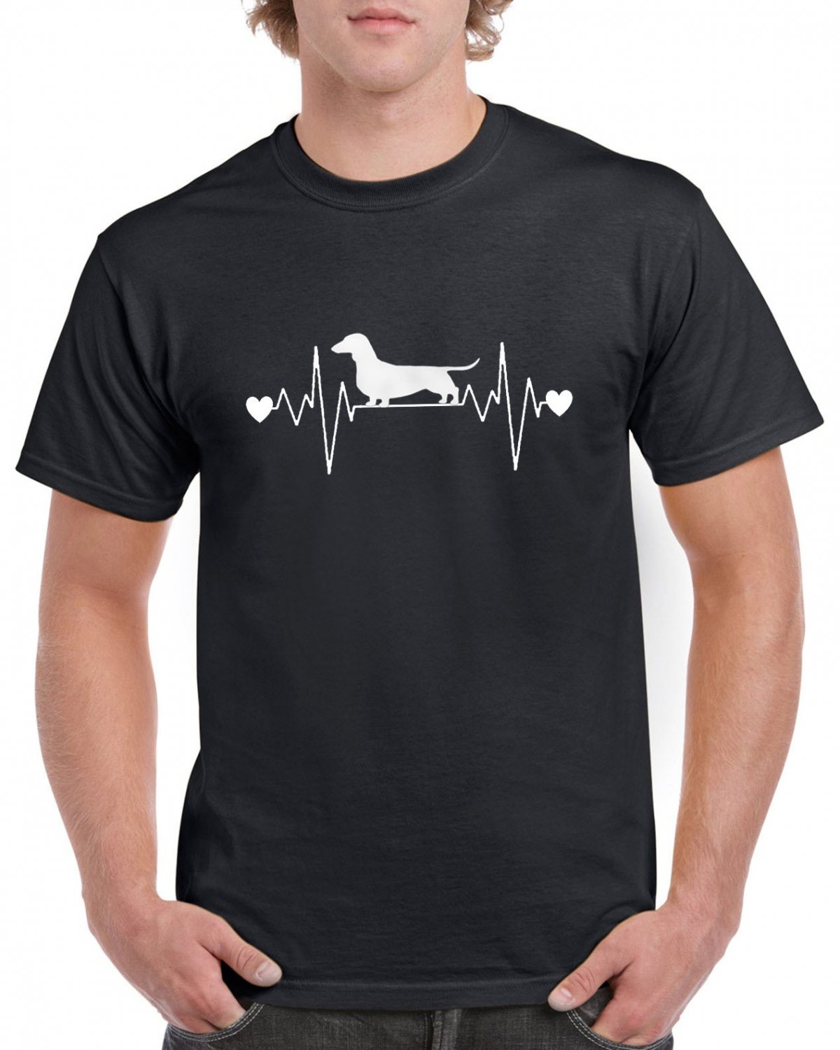 Dachshund Dog Heart Pulse Rate T-shirt Dog Lovers Tshirt Cool Unisex Top Tee
