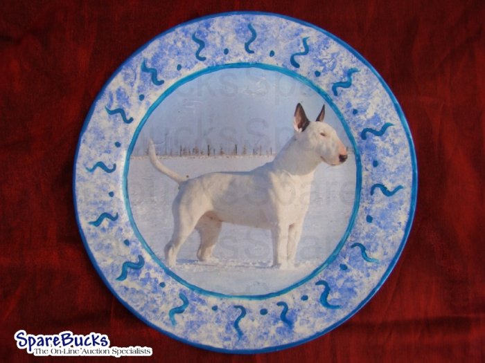 NEW Bull Terrier in the Snow Decoupage Plate OUR BEST SELLER