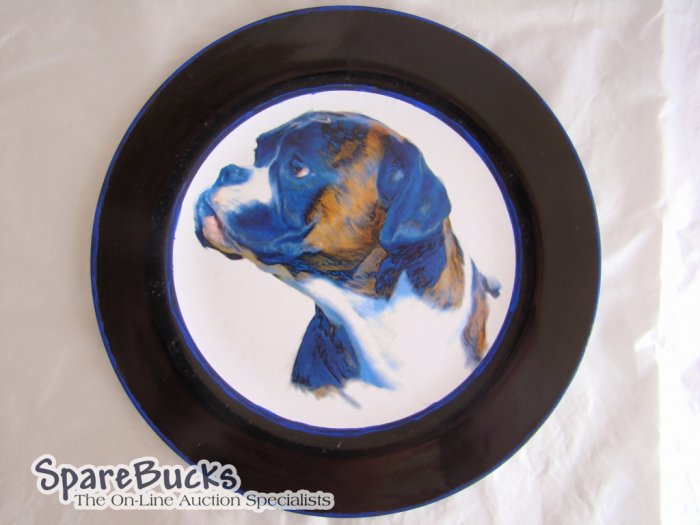 NEW Boxer Dog on Blue Collectable Decoupage Plate LE