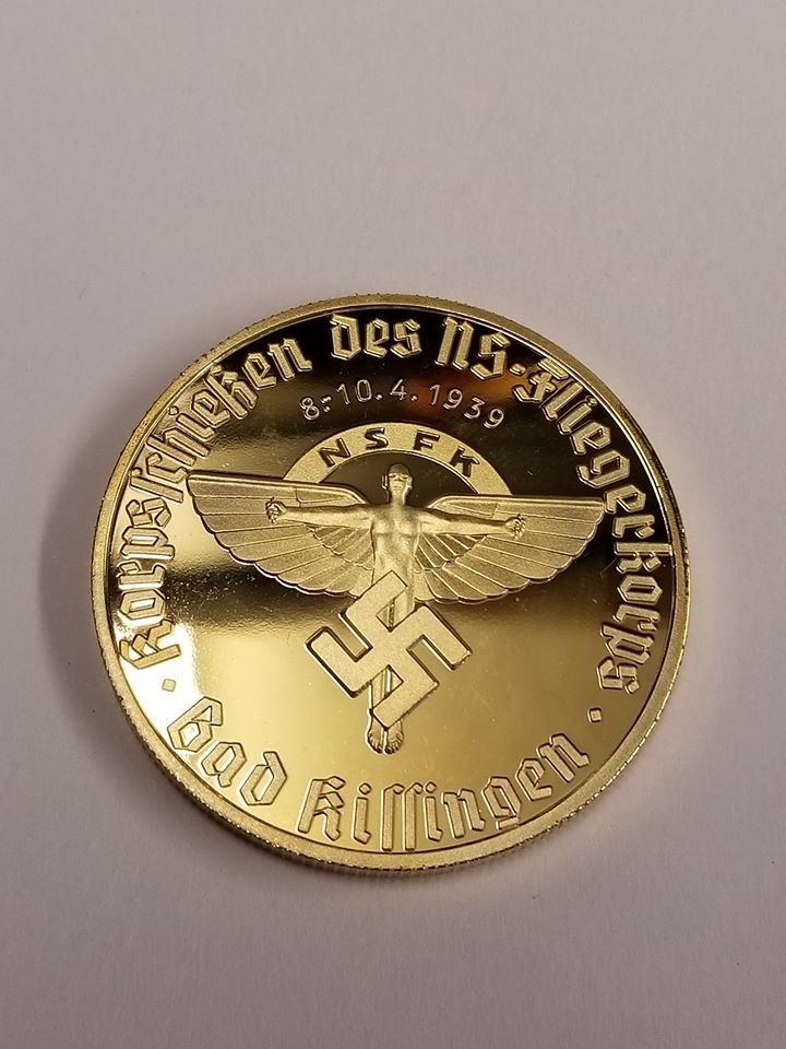 WWII WW2 Nazi German NSFK Fliegerkorps swastika 24K gold medal coin medallion