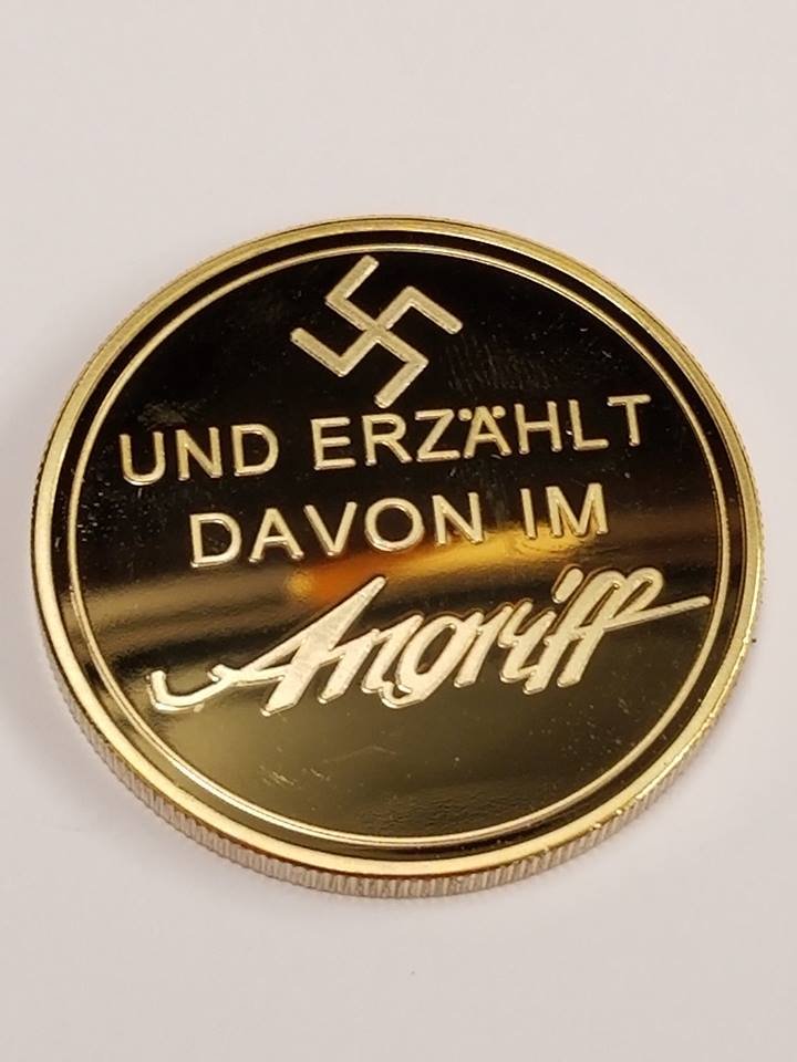 WWII WW2 German Nazi Zionist Anti semitic Goebbels swastika 24K gold medal coin medallion