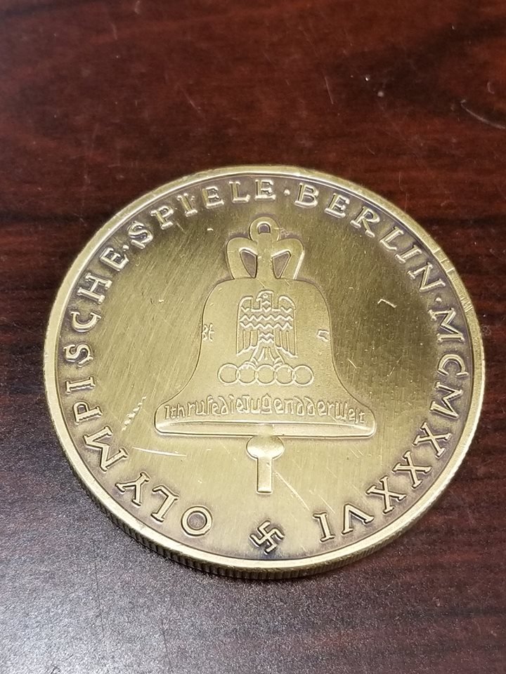 WWII WW2 German Nazi Berlin Olympics swastika bronze medal coin medallion