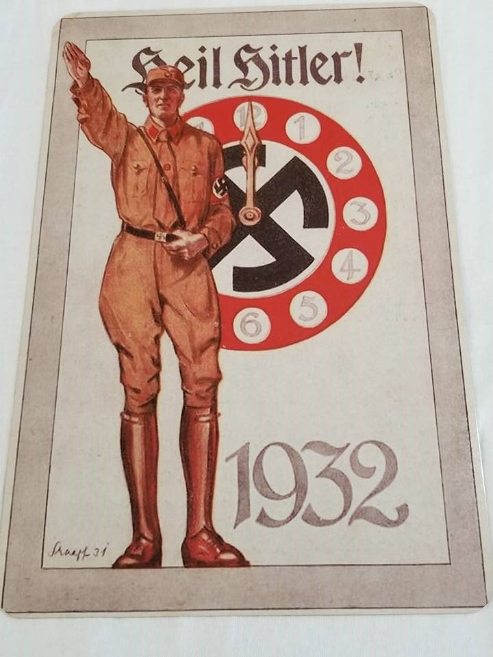 WWII WW2 Nazi German Clock 1932 Propaganda Metal sign