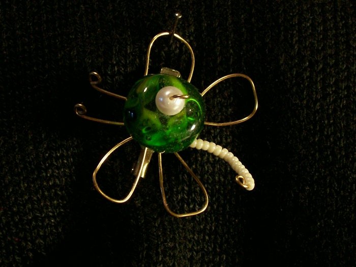 Lampworked and Copper Wire Green Butterfly