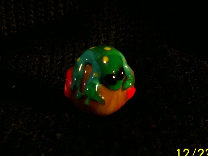 Frog Handmade Glass Frog Bead, Brown Red & Green