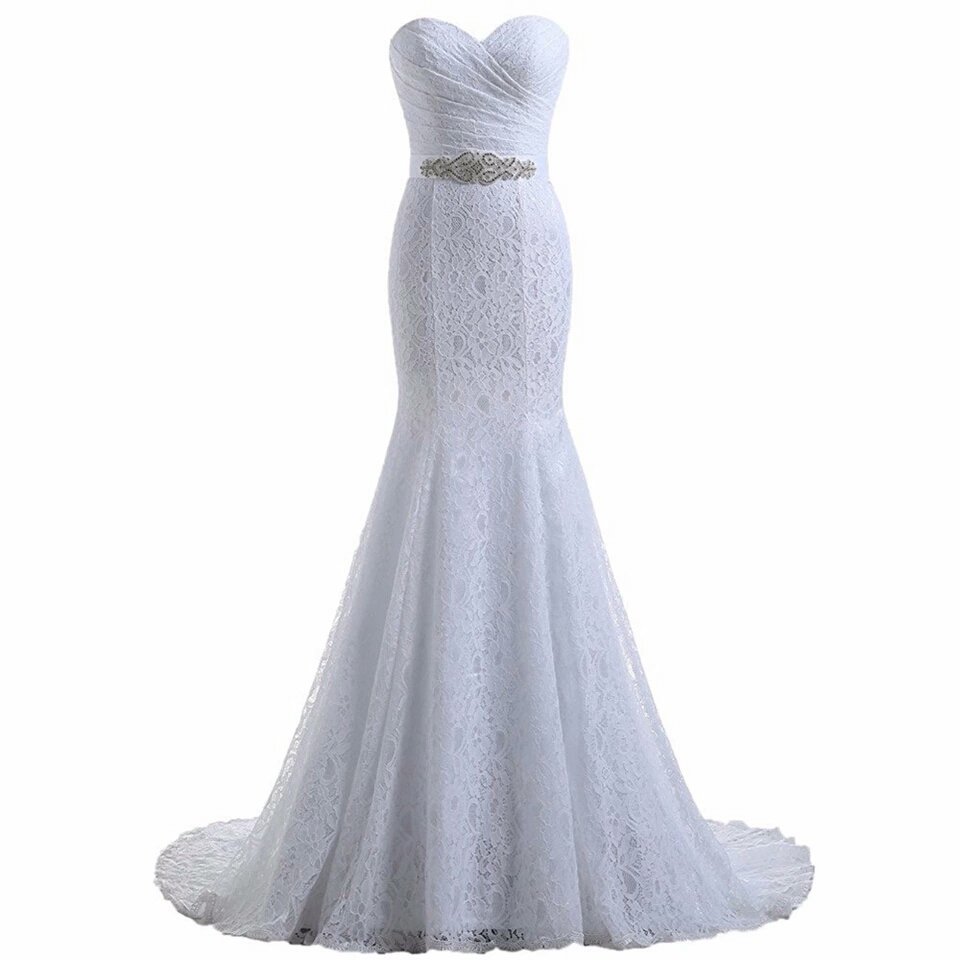 Elegant Sweetheart Ivory White Lace Mermaid Wedding Dress W/ Lace Up Back