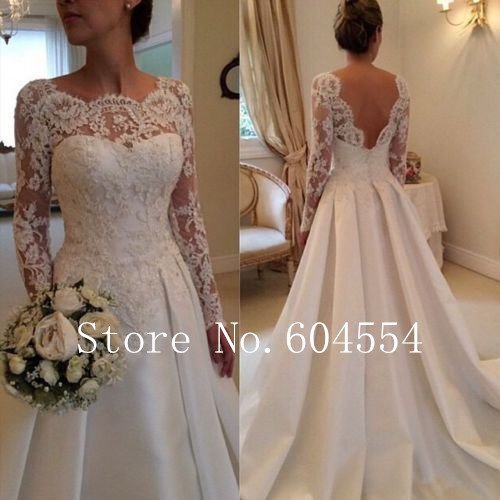 Size 4~22 White/Ivory Applique Long Sleeve A-Line Lace Wedding Dress