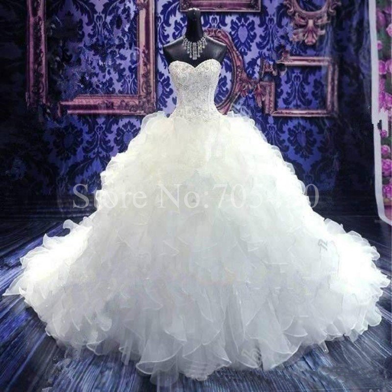 Sizes 2-24W Chapel Train White/Ivory Wedding Dress Embroidery Crystal Beaded Sweetheart