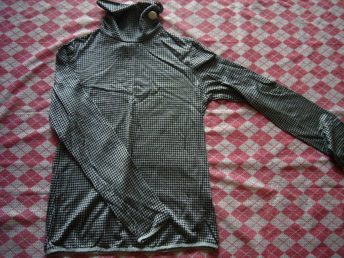 Japan What's Up Black & Silver Turtle Neck Top w/ White Button