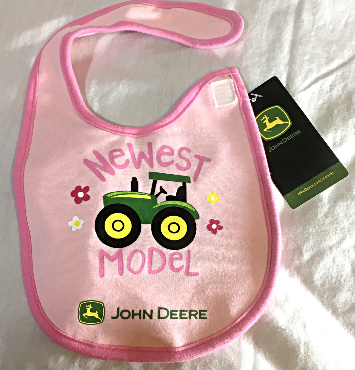John Deere Pink Cotton Girls Baby Bib - "Newest Model " - NEW