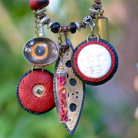 Vela Liya - Polymer Clay Mixed Media Story Book Necklace