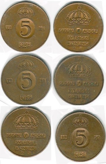 Sweden 5 ore Lot x3 High Grades
