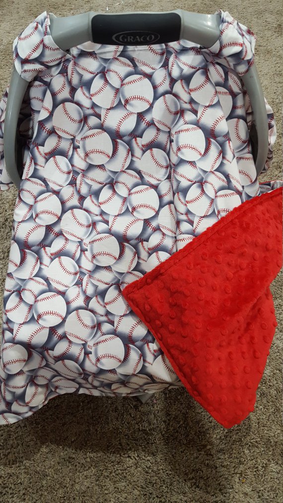 Baseball/Red Minky Carseat Canopy