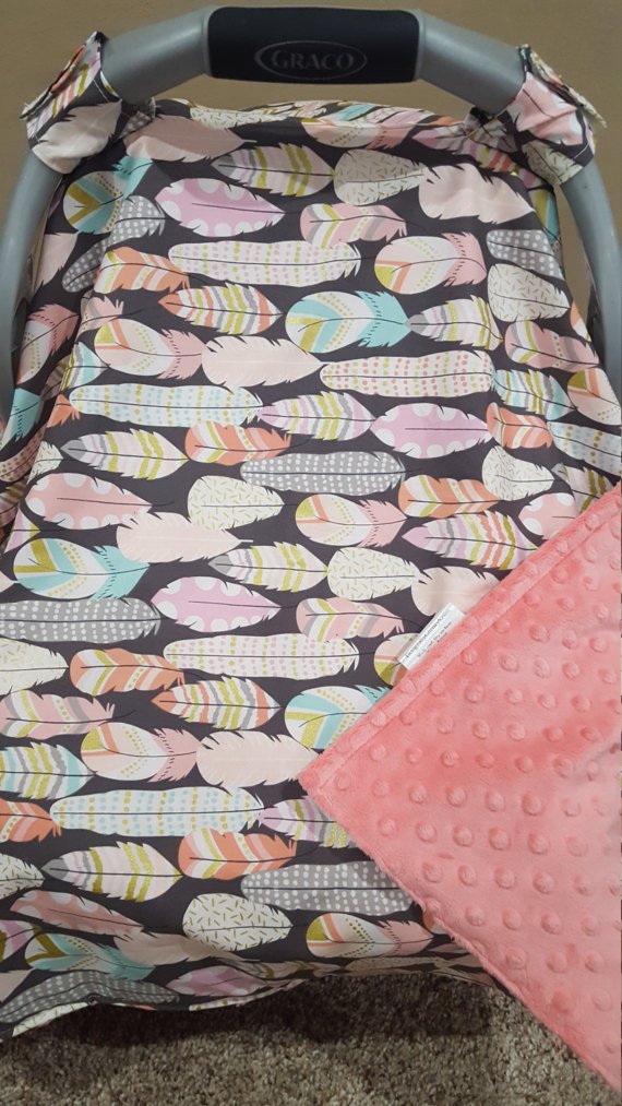 Feathers/Coral Carseat Canopy