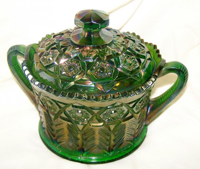 Rare Cambridge Carnival Glass Inverted Feather Cracker Jar