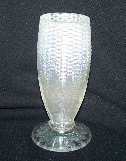 Northwood White Carnival Glass Cornvase-Damaged