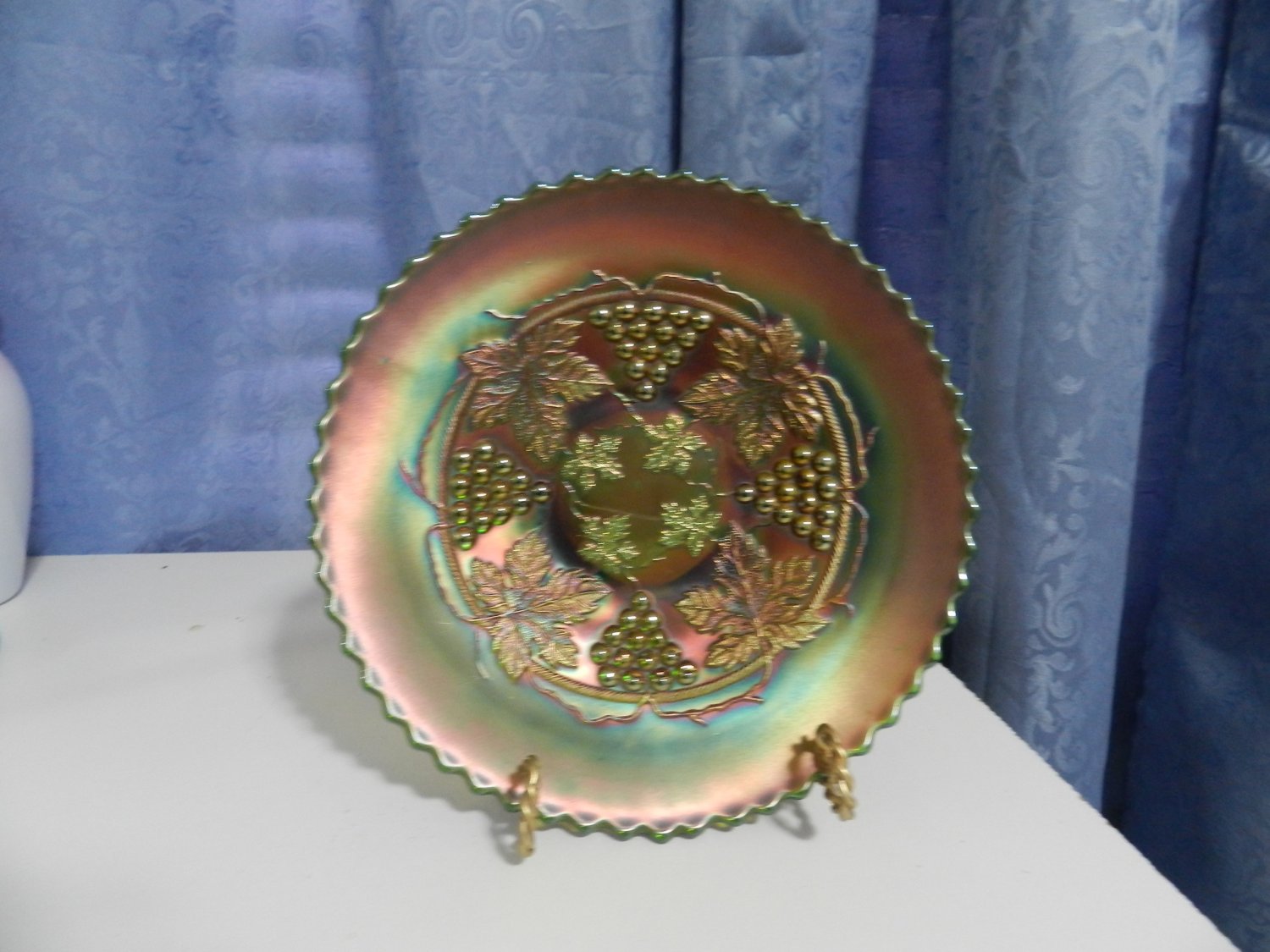 Northwood Green Footed Carnival Glass Plate