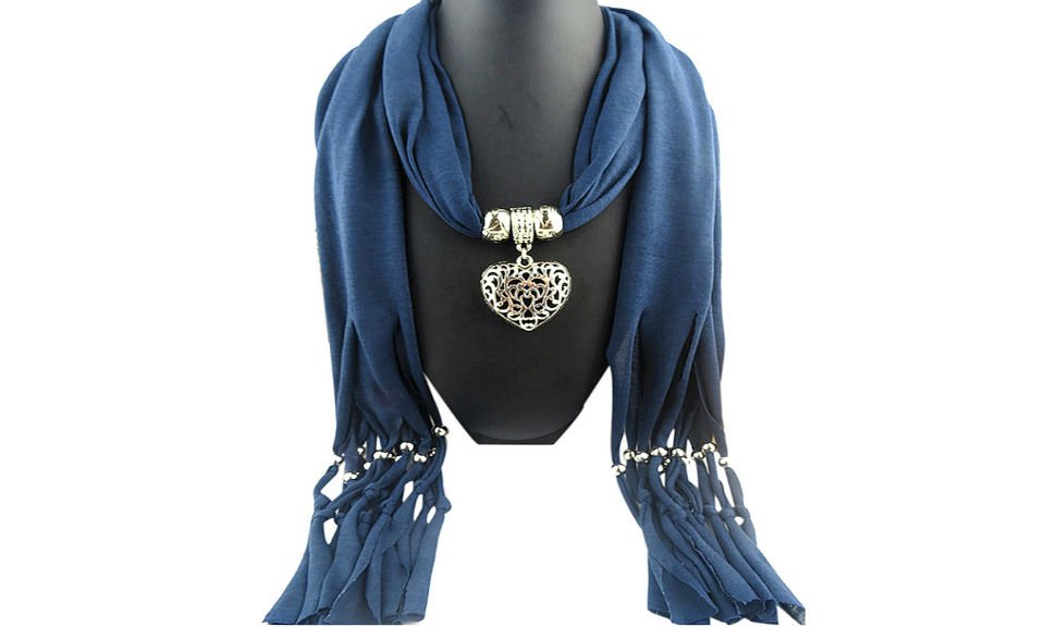 Blue Scarf Double sided Heart Pendant