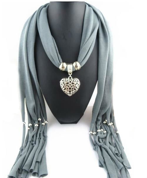 Grey Scarf Double Sided Heart Pendant