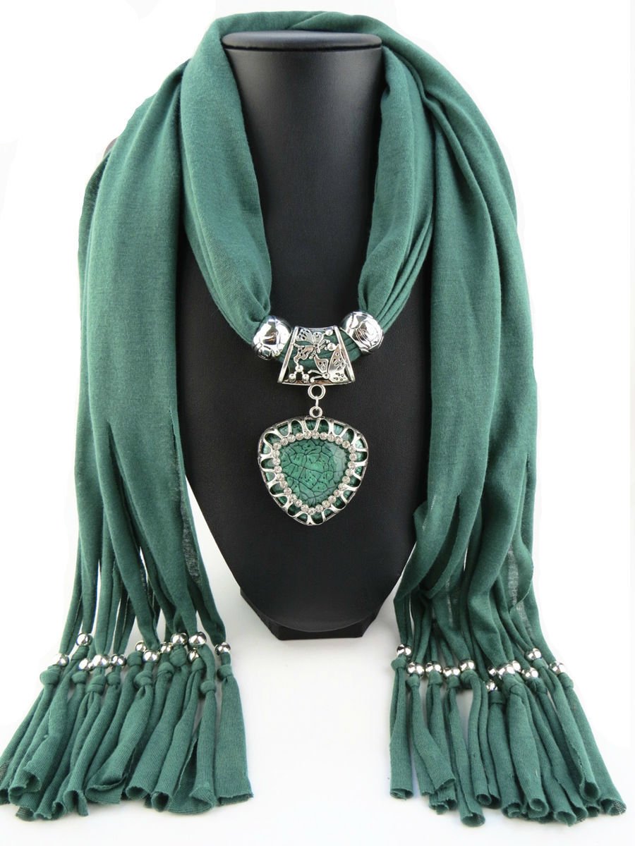 Green Scarf Faux Gem Heart Pendant