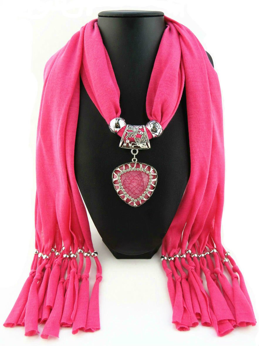 Pink Scarf Faux Gem Heart Pendant