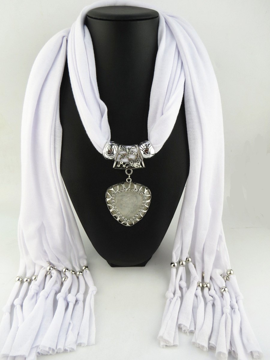 White Scarf Faux Gem Heart Pendant