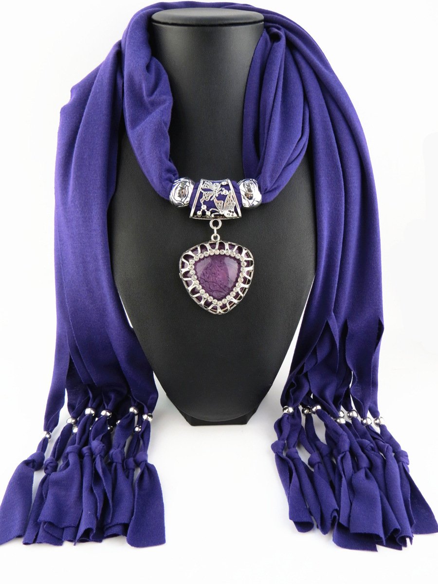 Blue Scarf Faux Gem Heart Pendant