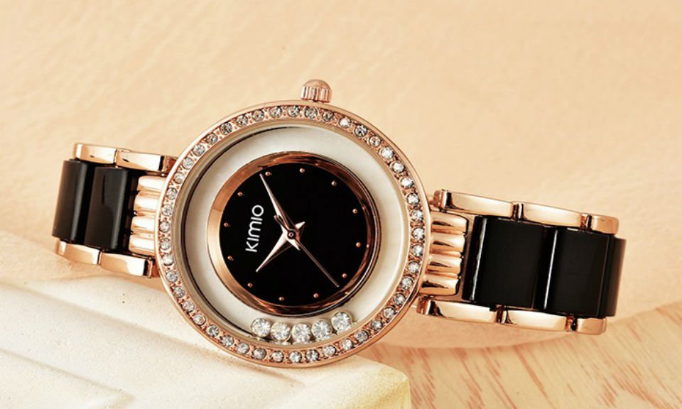 Kimio Rolling Crystal Diamond Gold Bracelet Women's Fashion Quartz-Watch