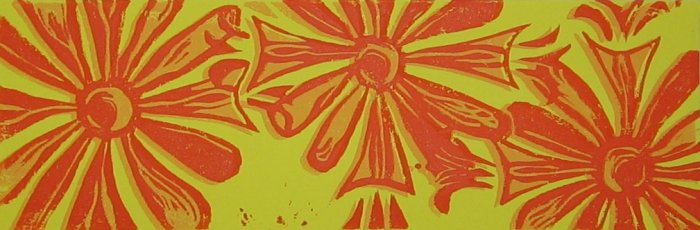 Blumen - four color linoleum block print - Kathe Welch