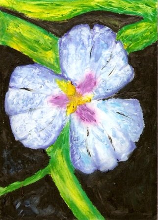 Blue Flower on Vine - Original Oil Pastel Drawing - Kathe Welch