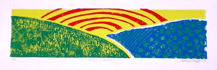 Valley Sunrise 5 x 15 Original four color lino-print - Heather Piazza