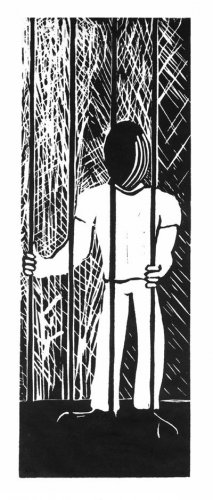 Jail - linoleum block print - Kathe Welch