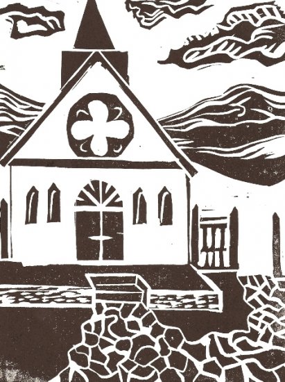 The Church - linoleum block print - Kathe Welch