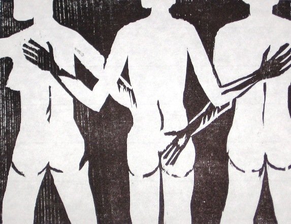 Three Graces - Linoleum block print - Kathe Welch