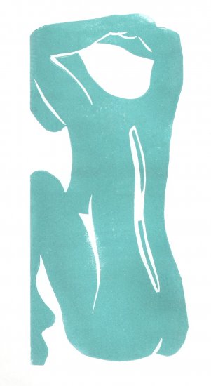Lady - color linoleum block print - Kathe Welch