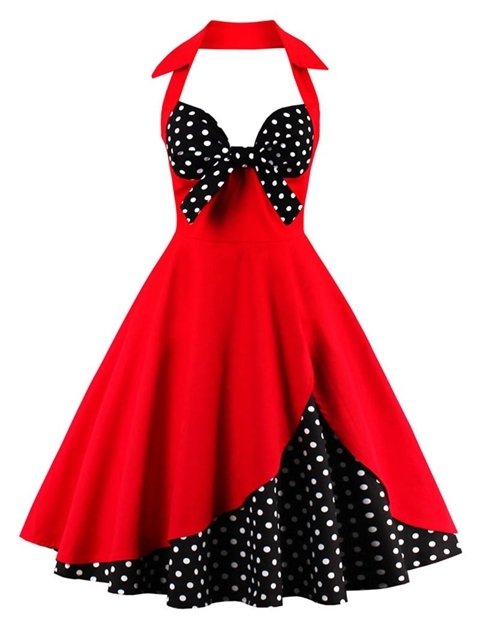 Halter Floral Polka Dot Vintage Dress
